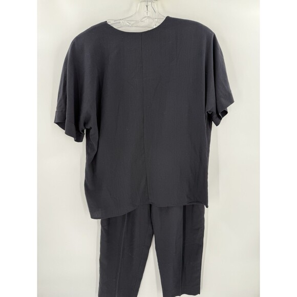 Vintage F Stop Black 2 Piece Outfit V Neck Short Sleeve Top Cropped Pants LARGE - Picture 5 of 14